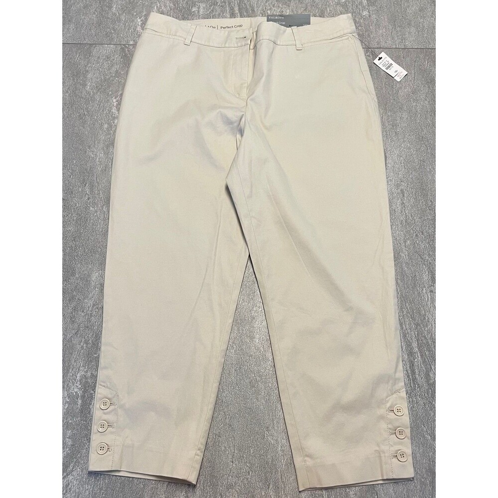 Talbots SZ 10P  Perfect Crop Tan/Beige 3 Button Detail, Stretch, Summer Vacation